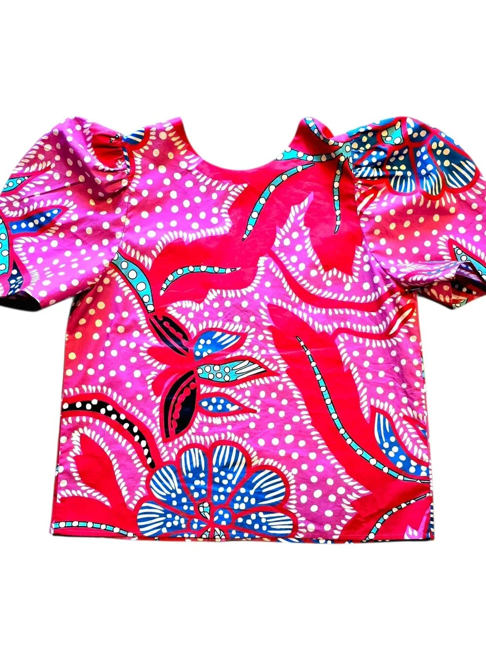 Rhode Nisha Top Red Psychedelic Flower Puff Sleeve Reversible 100% Cotton Size S - Picture 4 of 11